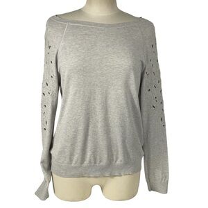 Loft Ann Taylor Gray Floral Embroidered Cutout Sleeves Cotton Silk Top Sz M